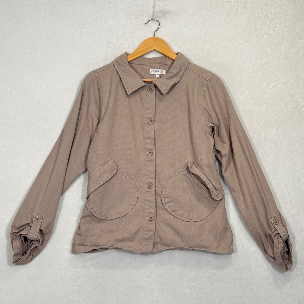 Sweet Salt Taupe Mauve Button Front Utility Jacket XS